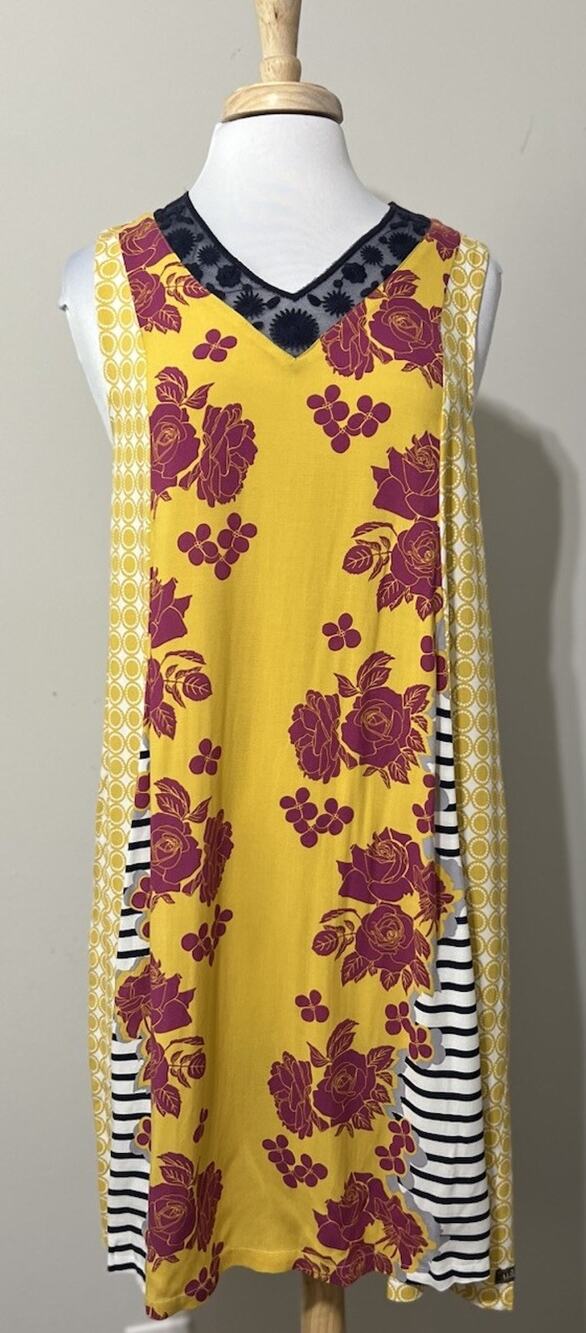Matilda Jane Golden Key Swing Dress Womens M Pockets Whimsical Boho Mix Floral